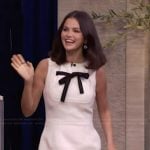 Selena Gomez’s white contrast bow mini dress on Live with Kelly and Mark