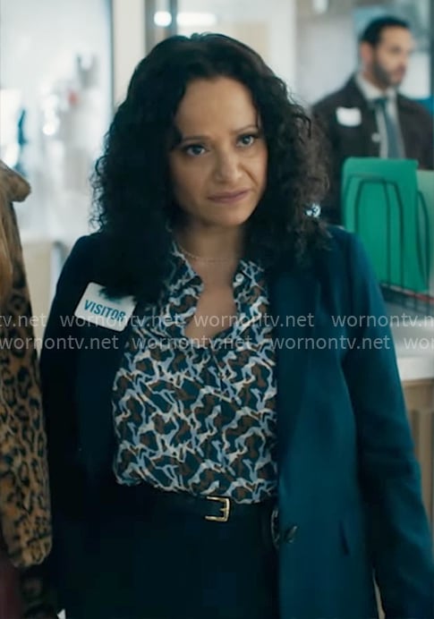 Selena’s printed button down blouse on High Potential