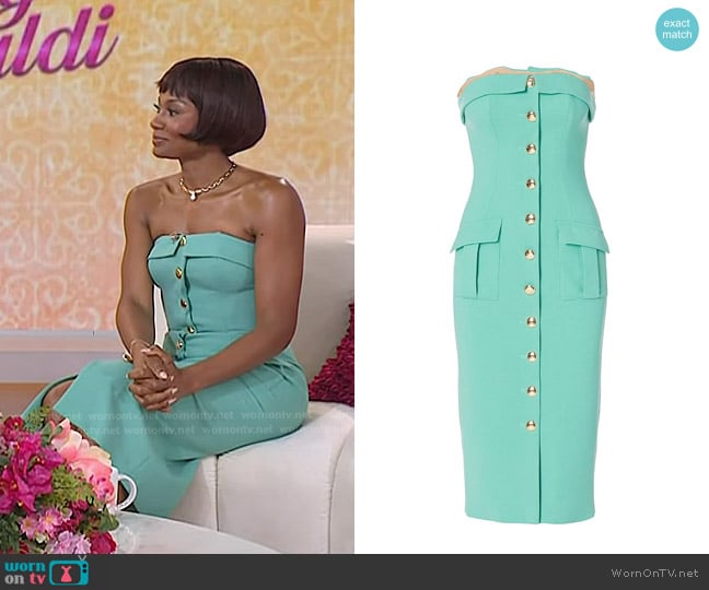 Sergio Hudson Bustier Button Front Dress in Mint worn by Emayatzy Corinealdi on Today