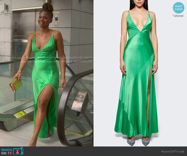 Sergio Hudson Charmeuse Zig-Zag Seamed Gown worn by Jax Stewart (Emayatzy Corinealdi) on Reasonable Doubt