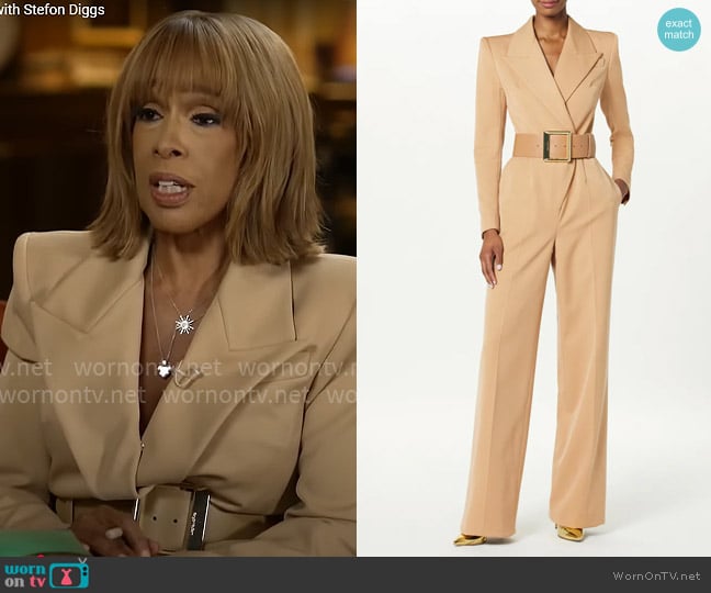 Sergio Hudson Notch Collar Jumpsuit worn by Gayle King on CBS Mornings