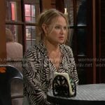Sharon’s black and white leaf print blouse on The Young and the Restless