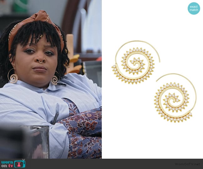 Shashi Arushi 14K Goldplated Cubic Zirconia Spiral Hoop Earrings worn by Adelola Olofin (Gbemisola Ikumelo) on The Paper