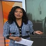 Sheinelle’s blue tweed knit cardigan and mini skirt on Today