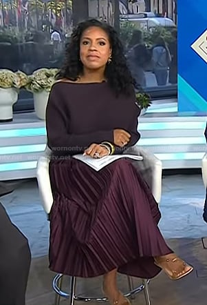 Sheinelle’s burgundy ribbed sweater and pleated skirt on Today