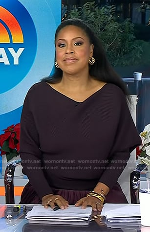 Sheinelle’s burgundy ribbed sweater and pleated skirt on Today