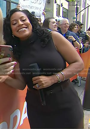 Sheinelle’s dark brown sleeveless sheath dress on Today