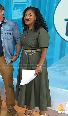 Sheinelle's green zip front midi dress on Today