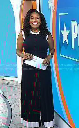 Sheinelle's navy top and pleated maxi skirt on Today