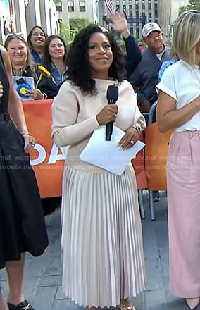 Sheinelle's pink ribbed sweater and pleated skirt on Today