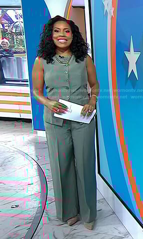 Sheinelle’s sage green vest and pants on Today
