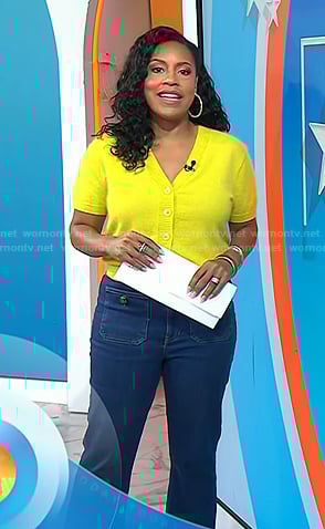 Sheinelle’s yellow short sleeve cardigan and jeans on Today