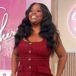 Sherri’s red tweed sleeveless romper on Sherri