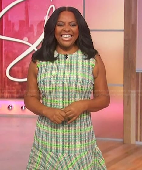 Sherri’s green plaid tweed dress on Sherri