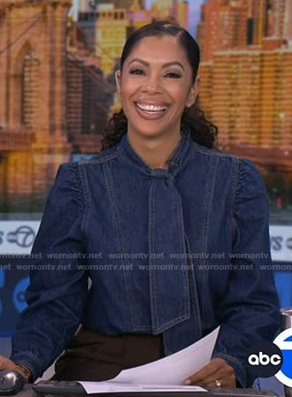 Shirleen Allicot's tie neck denim blouse on Good Morning America