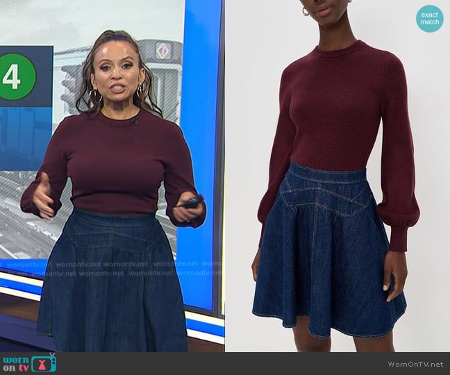 Shoshanna Matilda Dress in Burgundy/Dark Denim worn by Adelle Caballero on Today