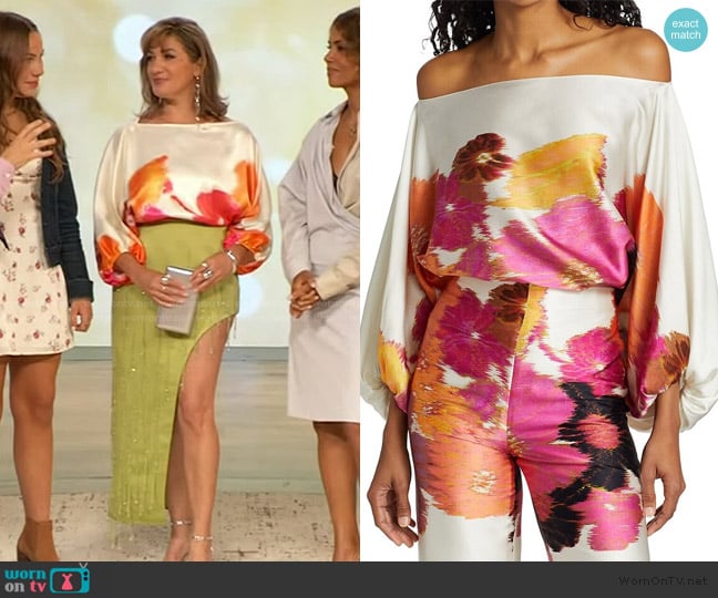 Silvia Tcherassi Bellagio Off-The-Shoulder Puff-Sleeve Blouse worn by Anissa on The Drew Barrymore Show