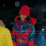 Bronwyn’s multicolor marble print ski suit on The Real Housewives of Salt Lake City