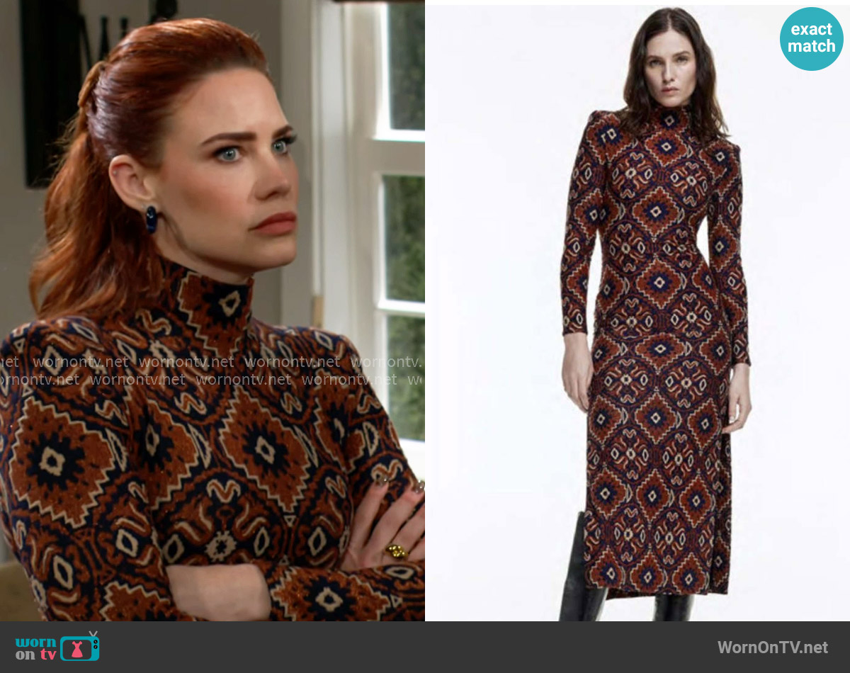 Smythe Side Slit Dress in Copper Medallion worn by Sally Spectra (Courtney Hope) on The Young and the Restless