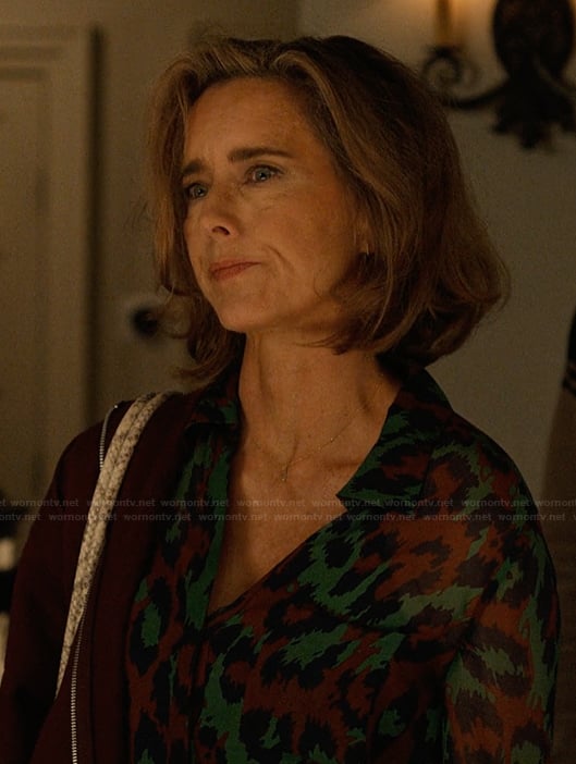 Sofia Caccimelio's leopard print blouse on Only Murders in the Building