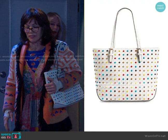 Sondra Roberts Studded Faux Leather Tote in white worn by Susan Banks (Stacy Haiduk) on Days of our Lives
