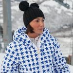 Bronwyn’s blue star print ski jacket on The Real Housewives of Salt Lake City
