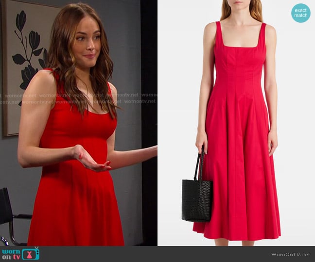 Staud Wells Midi Dress in Red worn by Stephanie Johnson (Abigail Klein) on Days of our Lives