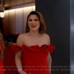 Stephanie’s red rosette off-shoulder mini dress on The Real Housewives of Miami