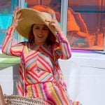 Stephanie’s multicolor striped top, pants and coverup on The Real Housewives of Miami