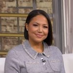 Stephanie’s grey embellished polo sweater on Good Morning America