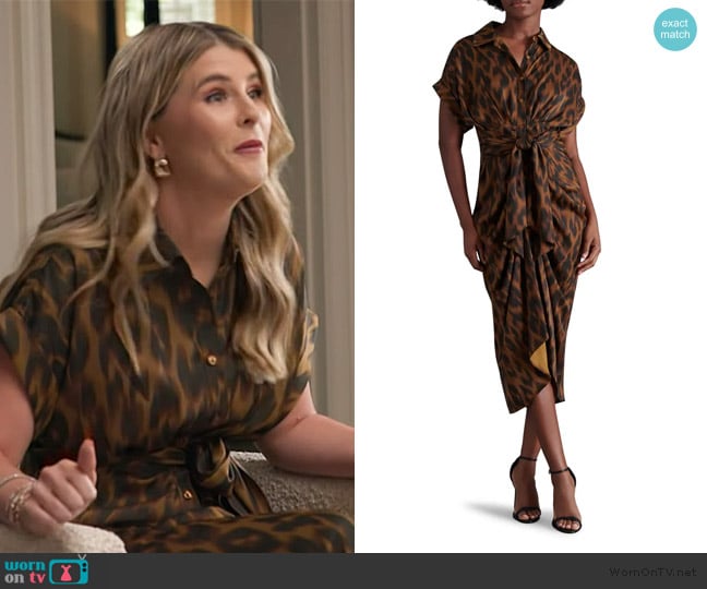 Steve Madden Tori Leopard Print Washed Satin Shirtdress worn by Lauren Herbert on Access Hollywood