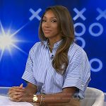 Maria Taylor’s blue striped mixed media shirtdress on Today