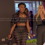 Guerdy’s black studded leather jacket and skirt on The Real Housewives of Miami