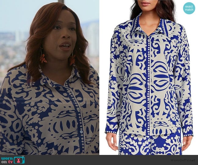 Sugarlips Border Print Oversized Shirt worn by Krystal Walters (Angela Grovey) on Reasonable Doubt
