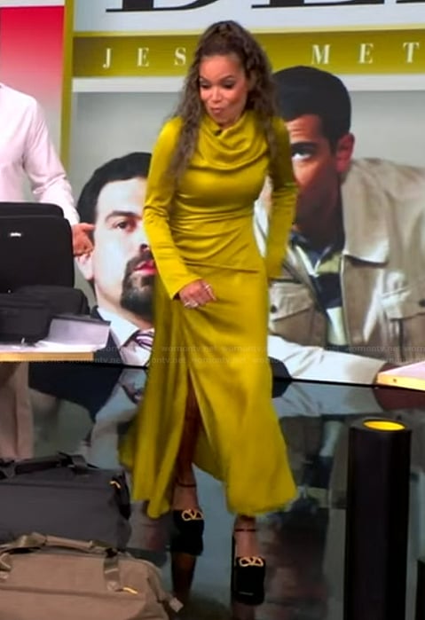 Sunny’s mustard cowl neck dress on The View