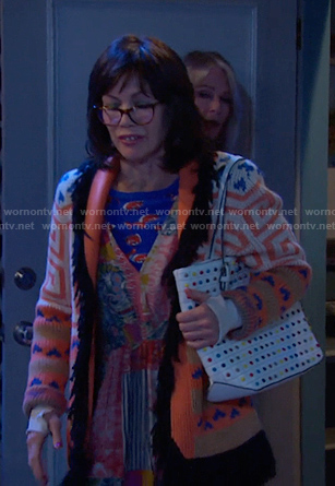 Susan's fox print top and fringed cardigan on Days of our Lives