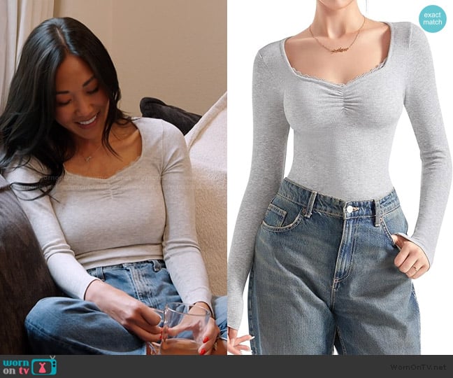 Suuksess Sweetheart V-neck Top worn by Katie Ginella on The Real Housewives of Orange County