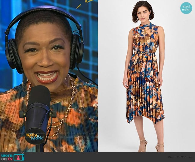 Tahari ASL Abstract Print Pleated Belted Dress worn by Deja Vu on Live with Kelly and Mark
