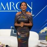 Tamron’s metallic halter dress on Tamron Hall Show