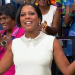 Tamron’s white embellished collar mini dress on Tamron Hall Show