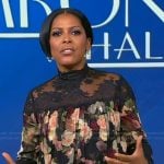 Tamron’s floral lace inset blouse on Tamron Hall Show