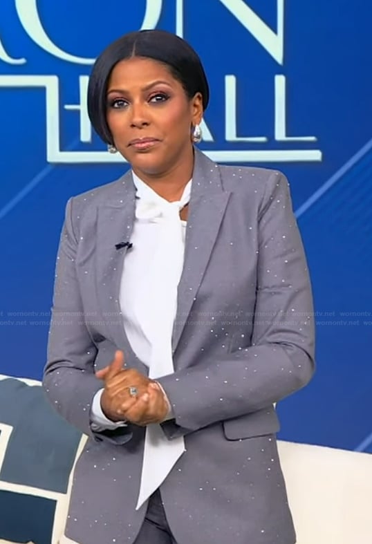 Tamron’s gray rhinestone embellished blazer on Tamron Hall Show