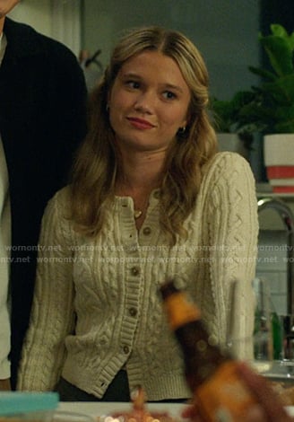 Taylor's whtie cable knit cardigan on The Summer I Turned Pretty