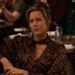 Sofia’s animal print tie neck blouse on Only Murders in the Building