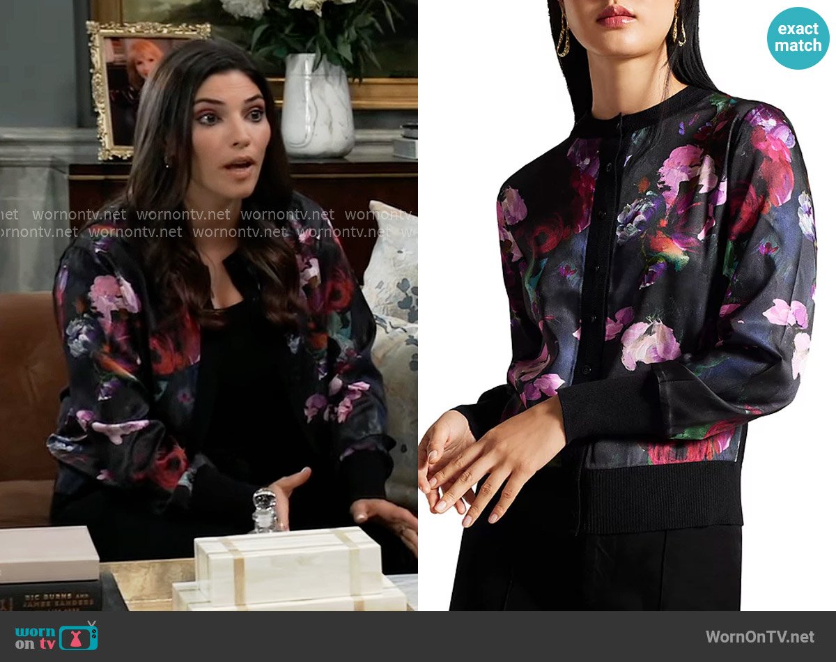 Ted Baker Abbalee Floral Cardigan worn by Brook Lynn Quartermaine (Amanda Setton) on General Hospital