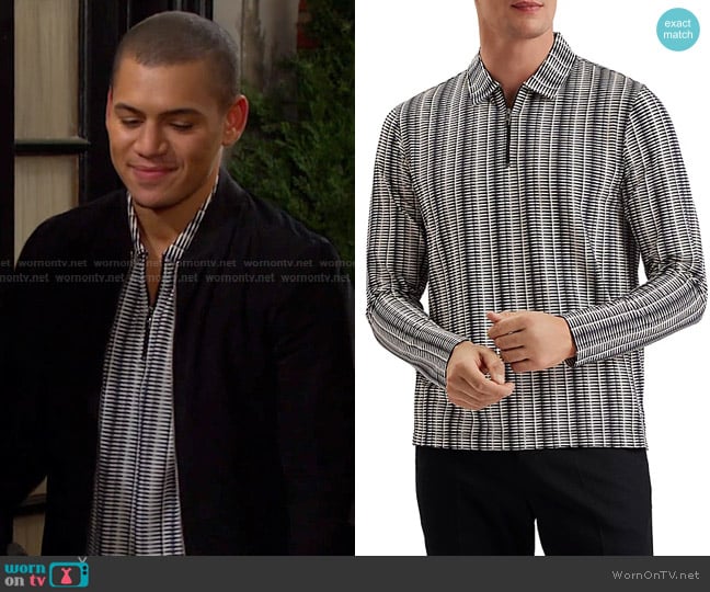 Ted Baker Capuzzo Regular Fit Zip Up Long Sleeve Polo worn by Theo (Tyler Andrews) on Days of our Lives