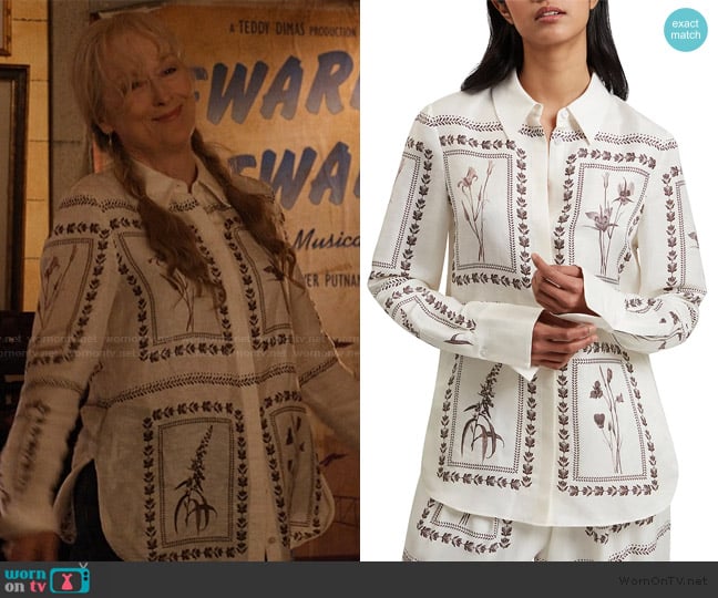 Ted Baker Simcoa Linen & Silk Longline Shirt worn by Loretta Durkin (Meryl Streep) on Only Murders in the Building