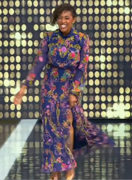 Tembi Locke's blue floral print dress on Tamron Hall Show