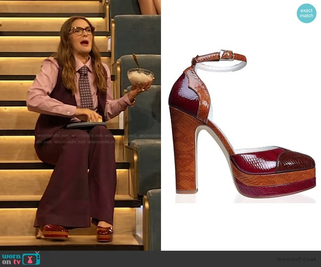 Terry De Havilland  Brown Red Lily Brooklyn Platform Heels worn by Drew Barrymore on The Drew Barrymore Show