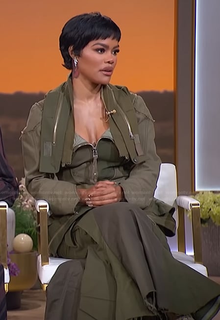 Teyana Taylor’s green jacket and skirt on The Jennifer Hudson Show